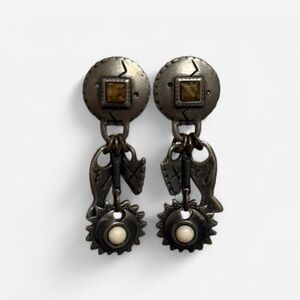 Distressed silver RARE vintage Robert rose western Aztec earrings